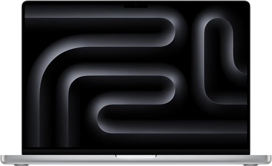 Apple MacBook Pro laptop with dark screen artwork