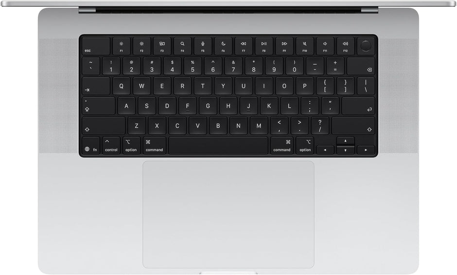 Silver Apple MacBook Pro laptop with black keyboard and trackpad