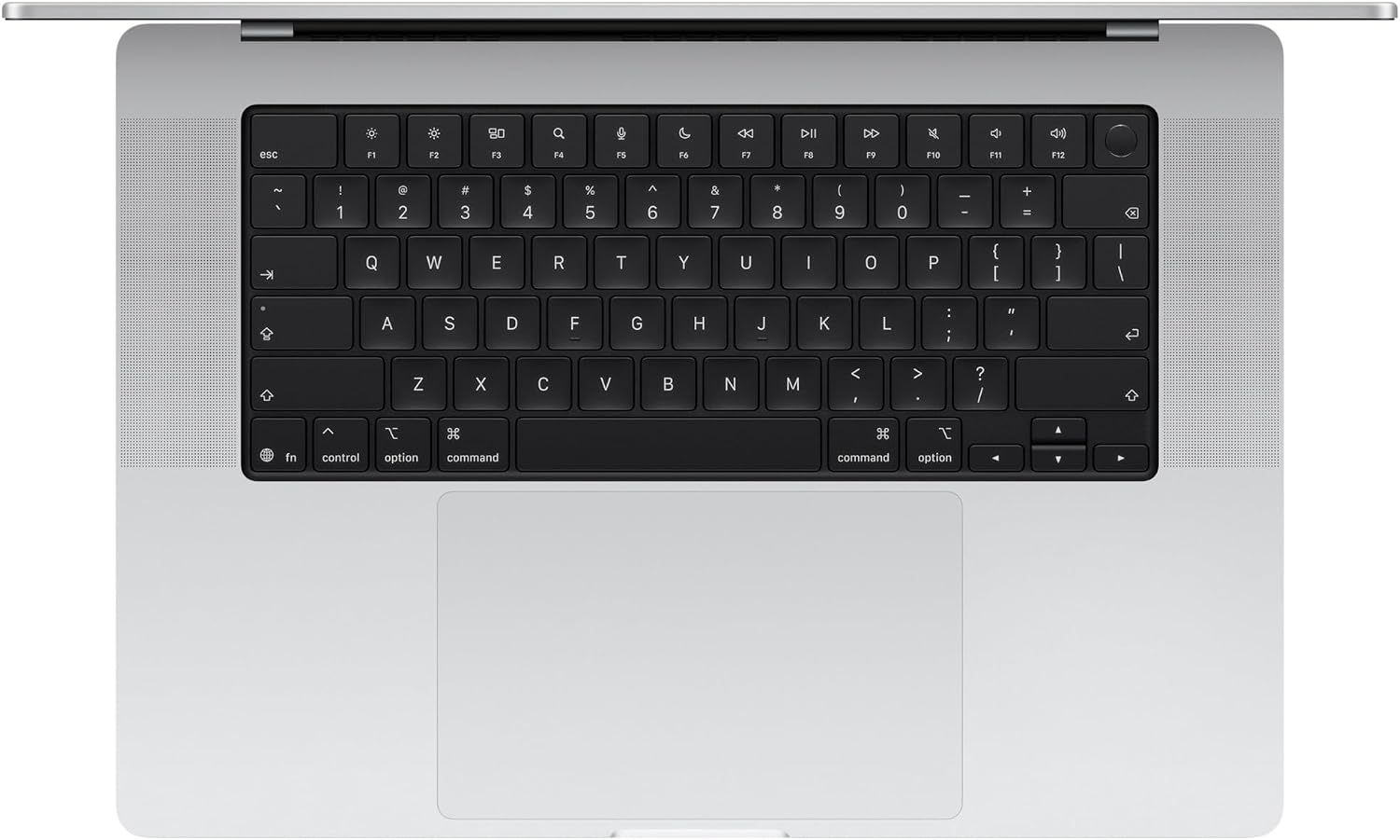 Silver Apple MacBook Pro laptop with black keyboard and trackpad