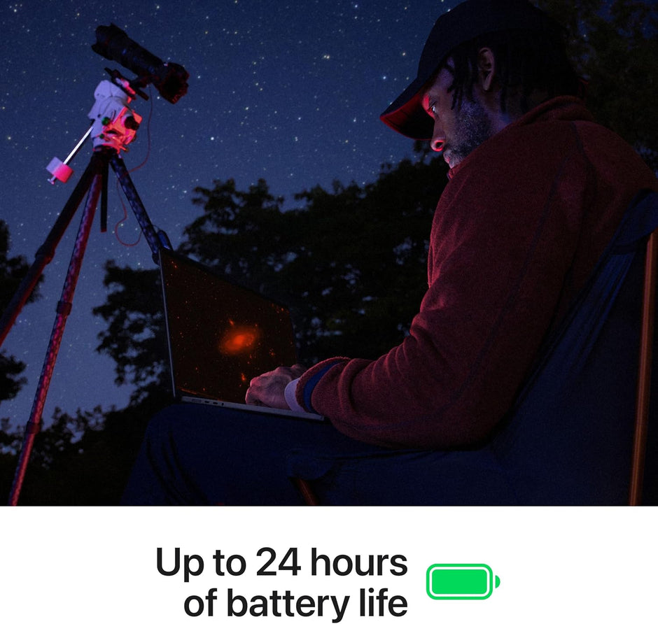 Apple MacBook Pro on a seated person’s lap outdoors