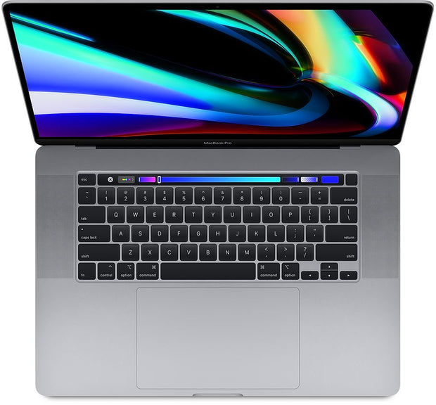 Renewed 2019 MacBook Pro laptop with Touch Bar, 16-inch display, backlit keyboard.