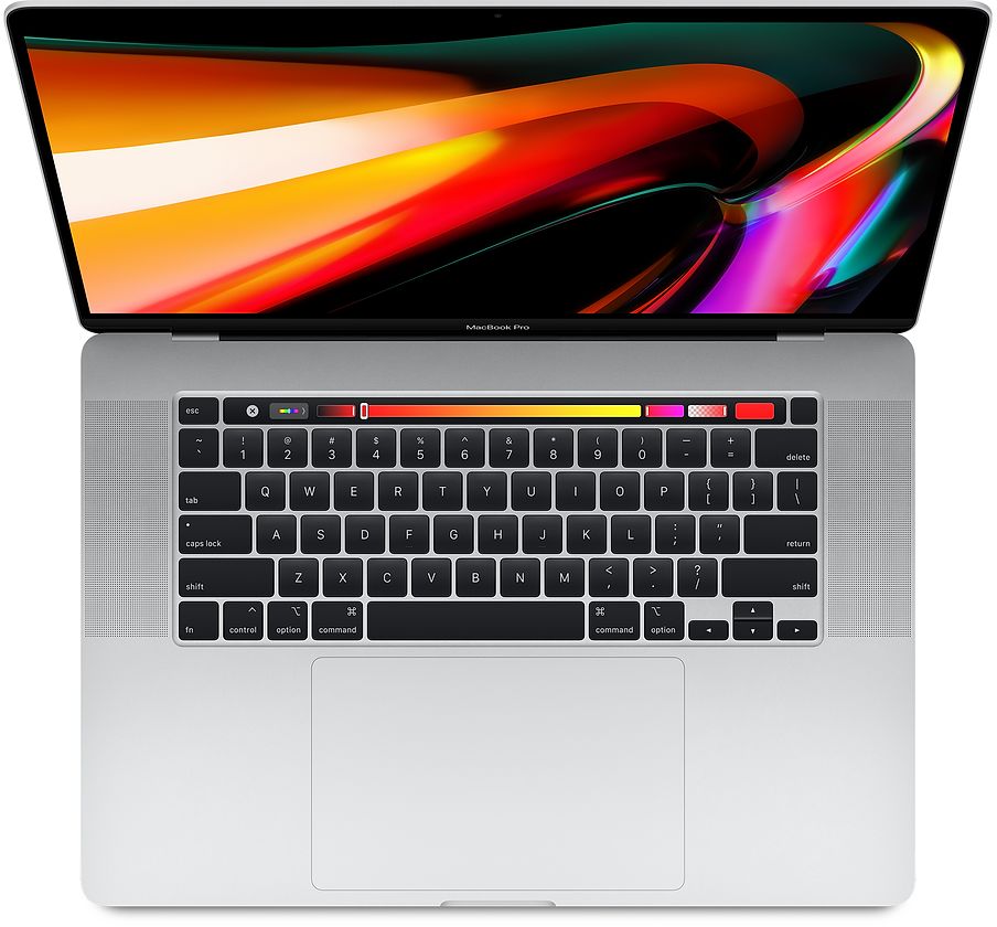 Renewed 2019 MacBook Pro laptop with Touch Bar, 16-inch screen, backlit keyboard.